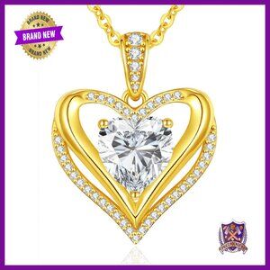Moissanite Heart Pendant Necklace 925 Sterling Silver 18K Gold Plated